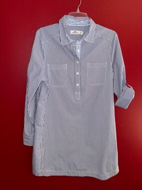 Vineyard Vines Blue & White Striped  Long Sleeve Cotton Shirtdress Sz 12
